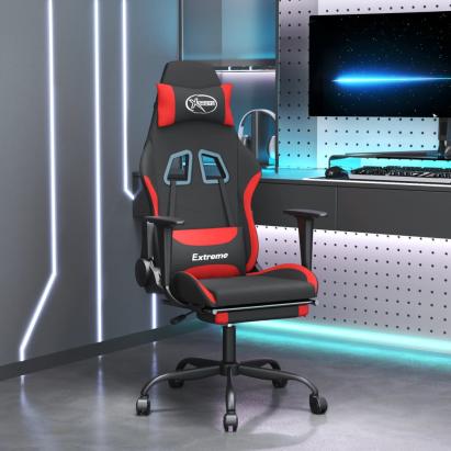 Scaun de gaming cu masaj/suport picioare, negru și roșu, textil GartenMobel Dekor