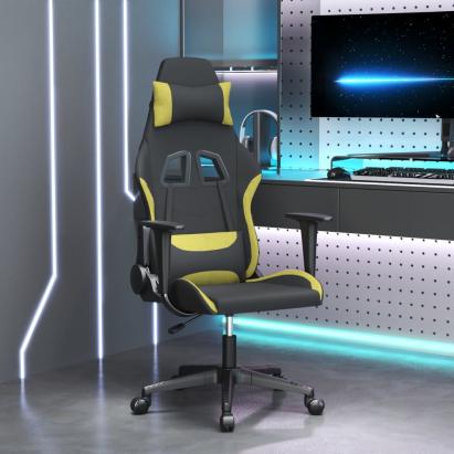 Scaun de gaming cu masaj, negru și verde deschis, textil GartenMobel Dekor
