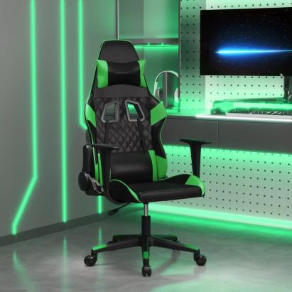 Scaun de gaming de masaj, negru și verde, piele ecologică GartenMobel Dekor