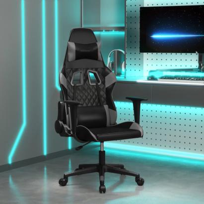 Scaun de gaming de masaj, negru și gri, piele ecologică GartenMobel Dekor