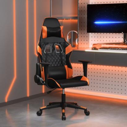 Scaun de gaming de masaj, negru și portocaliu, piele ecologică GartenMobel Dekor