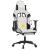 Scaun de gaming masaj/suport picioare alb/negru piele eco GartenMobel Dekor