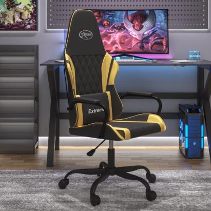 Scaun de gaming de masaj, negru și auriu, piele ecologică GartenMobel Dekor