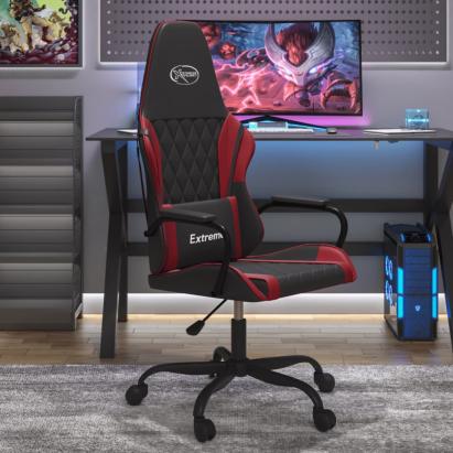 Scaun de gaming de masaj, negru și roșu vin, piele ecologică GartenMobel Dekor