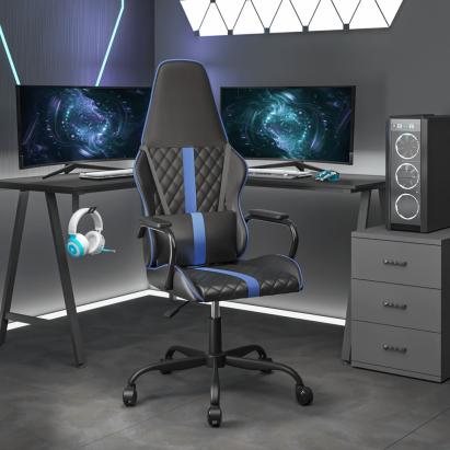 Scaun de gaming de masaj, negru și albastru, piele ecologică GartenMobel Dekor