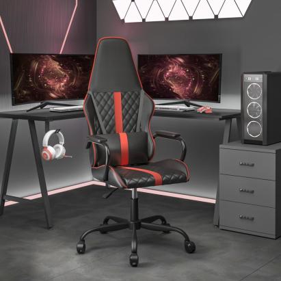 Scaun de gaming de masaj, negru și roșu, piele ecologică GartenMobel Dekor