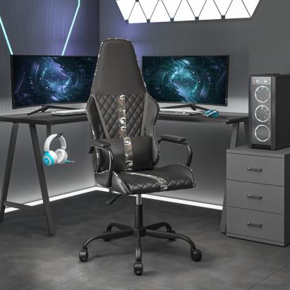 Scaun de gaming de masaj, camuflaj și negru, piele ecologică GartenMobel Dekor
