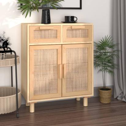 Servantă, maro, 60x30x75 cm, lemn masiv pin și ratan natural GartenMobel Dekor