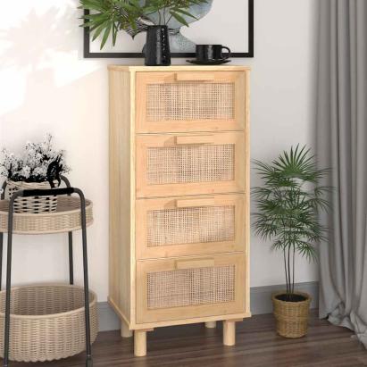 Servantă, maro, 40x30x90 cm, lemn masiv pin și ratan natural GartenMobel Dekor
