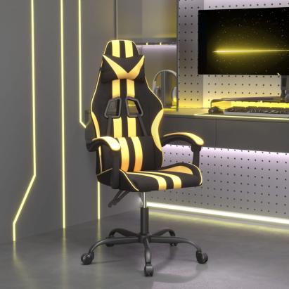 Scaun de gaming pivotant, negru și auriu, piele ecologică GartenMobel Dekor