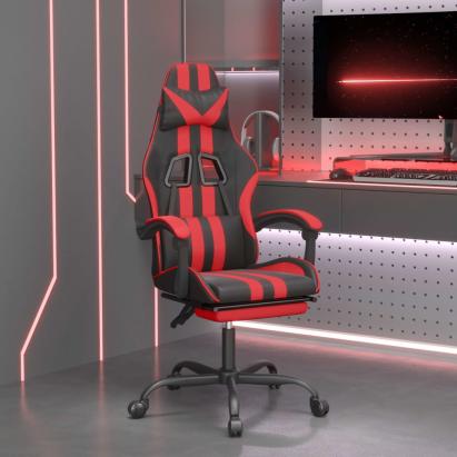 Scaun de gaming pivotant/suport picioare negru/roșu piele eco GartenMobel Dekor