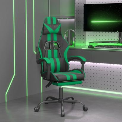 Scaun de gaming pivotant/suport picioare negru/verde piele eco GartenMobel Dekor