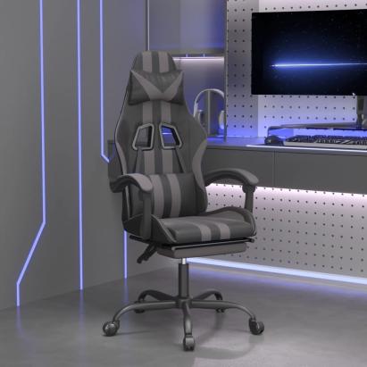 Scaun de gaming pivotant/suport picioare negru/gri piele eco GartenMobel Dekor