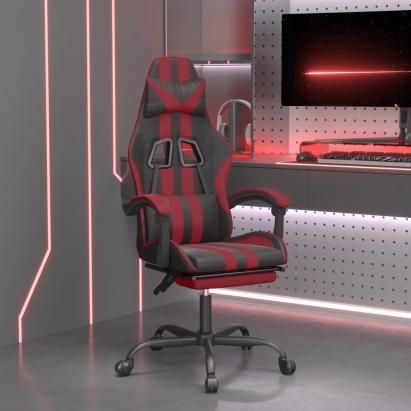 Scaun gaming pivotant/suport picioare negru/roșu vin piele eco GartenMobel Dekor