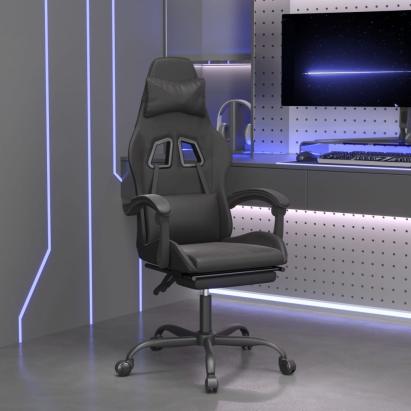 Scaun de gaming pivotant/suport picioare negru piele ecologică GartenMobel Dekor