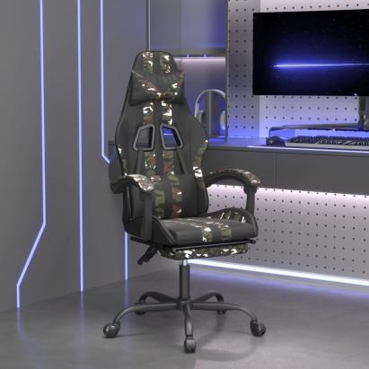 Scaun de gaming cu suport picioare negru/camuflaj piele eco GartenMobel Dekor