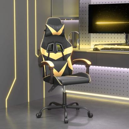 Scaun de gaming pivotant, negru și auriu, piele ecologică GartenMobel Dekor