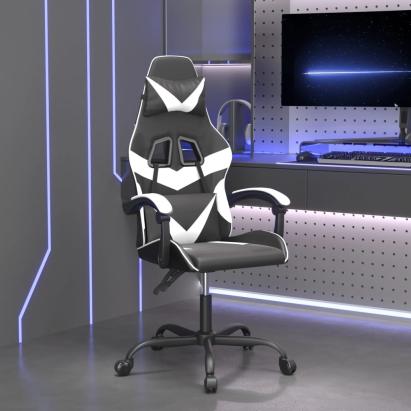 Scaun de gaming pivotant, negru și alb, piele ecologică GartenMobel Dekor