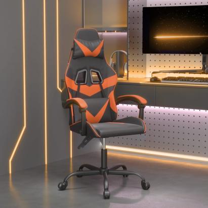 Scaun de gaming pivotant, negru și portocaliu, piele ecologică GartenMobel Dekor