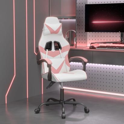 Scaun de gaming pivotant, alb și roz, piele ecologică GartenMobel Dekor
