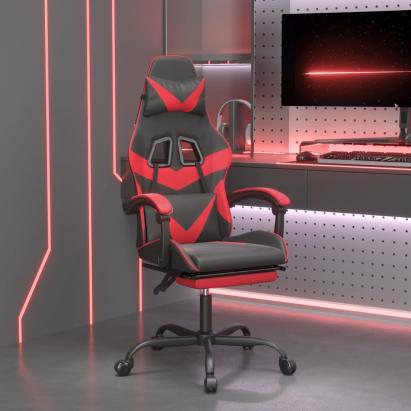 Scaun de gaming pivotant/suport picioare negru/roșu piele eco GartenMobel Dekor