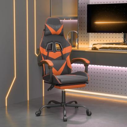 Scaun de gaming pivotant/suport picioare negru/oranj piele eco GartenMobel Dekor
