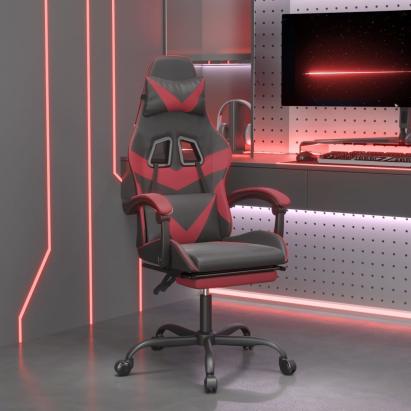 Scaun gaming pivotant/suport picioare negru/roșu vin piele eco GartenMobel Dekor