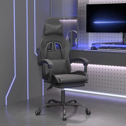 Scaun de gaming pivotant/suport picioare negru piele ecologică GartenMobel Dekor