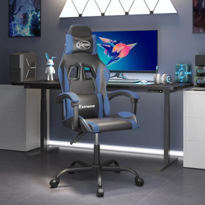Scaun de gaming pivotant, negru și albastru, piele ecologică GartenMobel Dekor