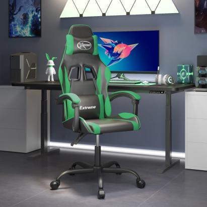 Scaun de gaming pivotant, negru și verde, piele ecologică GartenMobel Dekor