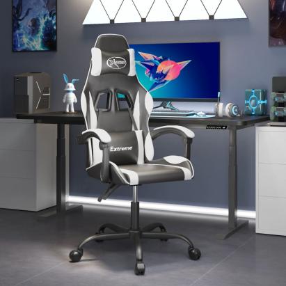 Scaun de gaming pivotant, negru și alb, piele ecologică GartenMobel Dekor