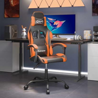 Scaun de gaming pivotant, negru și portocaliu, piele ecologică GartenMobel Dekor