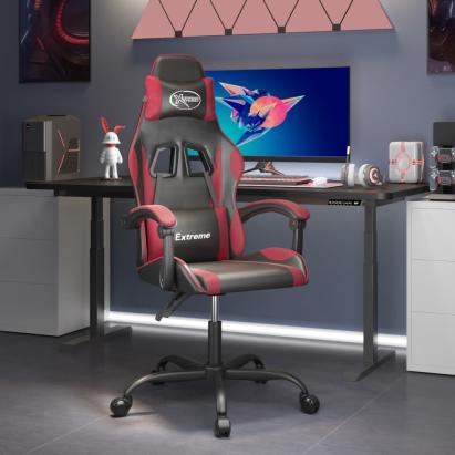 Scaun de gaming pivotant, negru și roșu vin, piele ecologică GartenMobel Dekor