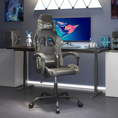 Scaun de gaming pivotant, negru și camuflaj, piele ecologică GartenMobel Dekor