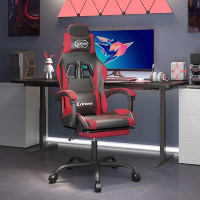Scaun de gaming pivotant/suport picioare negru/roșu piele eco GartenMobel Dekor