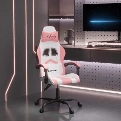 Scaun de gaming pivotant, alb și roz, piele ecologică GartenMobel Dekor