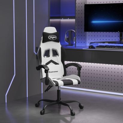 Scaun de gaming pivotant, alb și negru, piele ecologică GartenMobel Dekor
