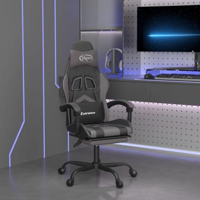 Scaun de gaming pivotant/suport picioare negru/gri piele eco GartenMobel Dekor