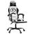 Scaun de gaming pivotant cu suport picioare alb&negru piele eco GartenMobel Dekor