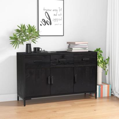 Servantă, negru, 110x35x70 cm, lemn masiv de pin reciclat GartenMobel Dekor