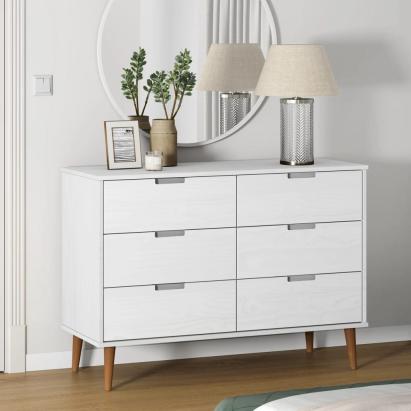 Dulap TV „MOLDE” alb, 113x40x80 cm, din lemn masiv de pin GartenMobel Dekor