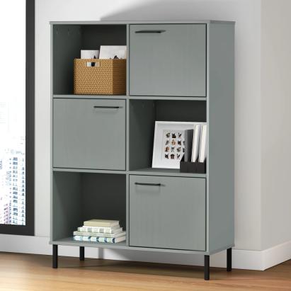 Bibliotecă cu picioare metalice OSLO, gri, 90x35x128,5 cm, lemn GartenMobel Dekor