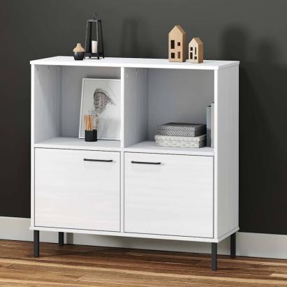 Bibliotecă cu picioare metalice OSLO, alb, 90x35x90,5 cm, lemn GartenMobel Dekor