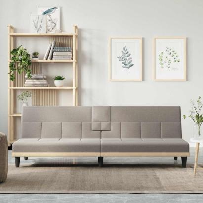 Canapea extensibilă cu suporturi de pahare, gri taupe, textil GartenMobel Dekor