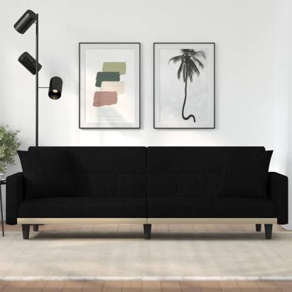 Canapea extensibilă cu perne, negru, material textil GartenMobel Dekor