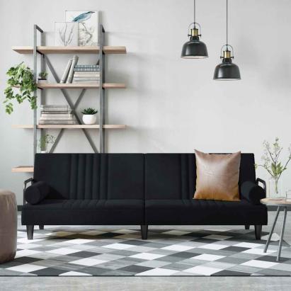 Canapea extensibilă cu cotiere, negru, catifea  GartenMobel Dekor