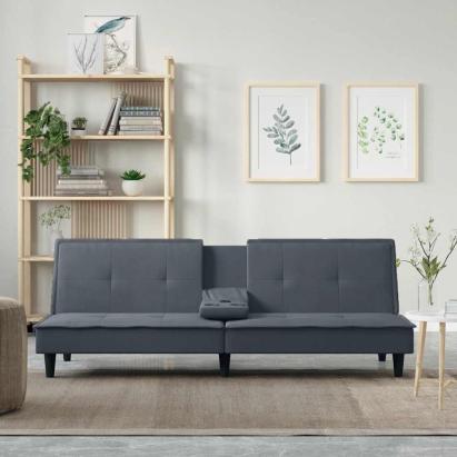Canapea extensibilă cu suporturi de pahar, gri închis, catifea GartenMobel Dekor