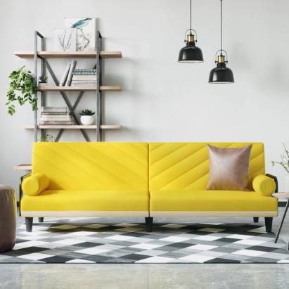 Canapea extensibilă cu cotiere, galben deschis, textil GartenMobel Dekor
