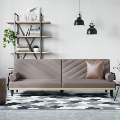 Canapea extensibilă cu cotiere, gri taupe, textil GartenMobel Dekor