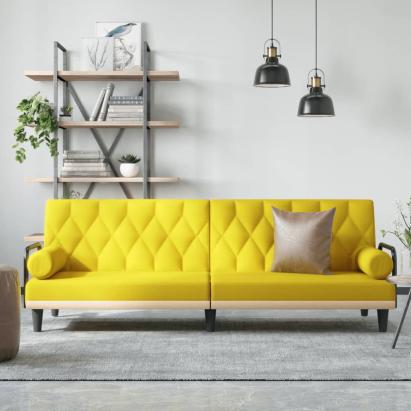Canapea extensibilă cu cotiere, galben deschis, textil GartenMobel Dekor